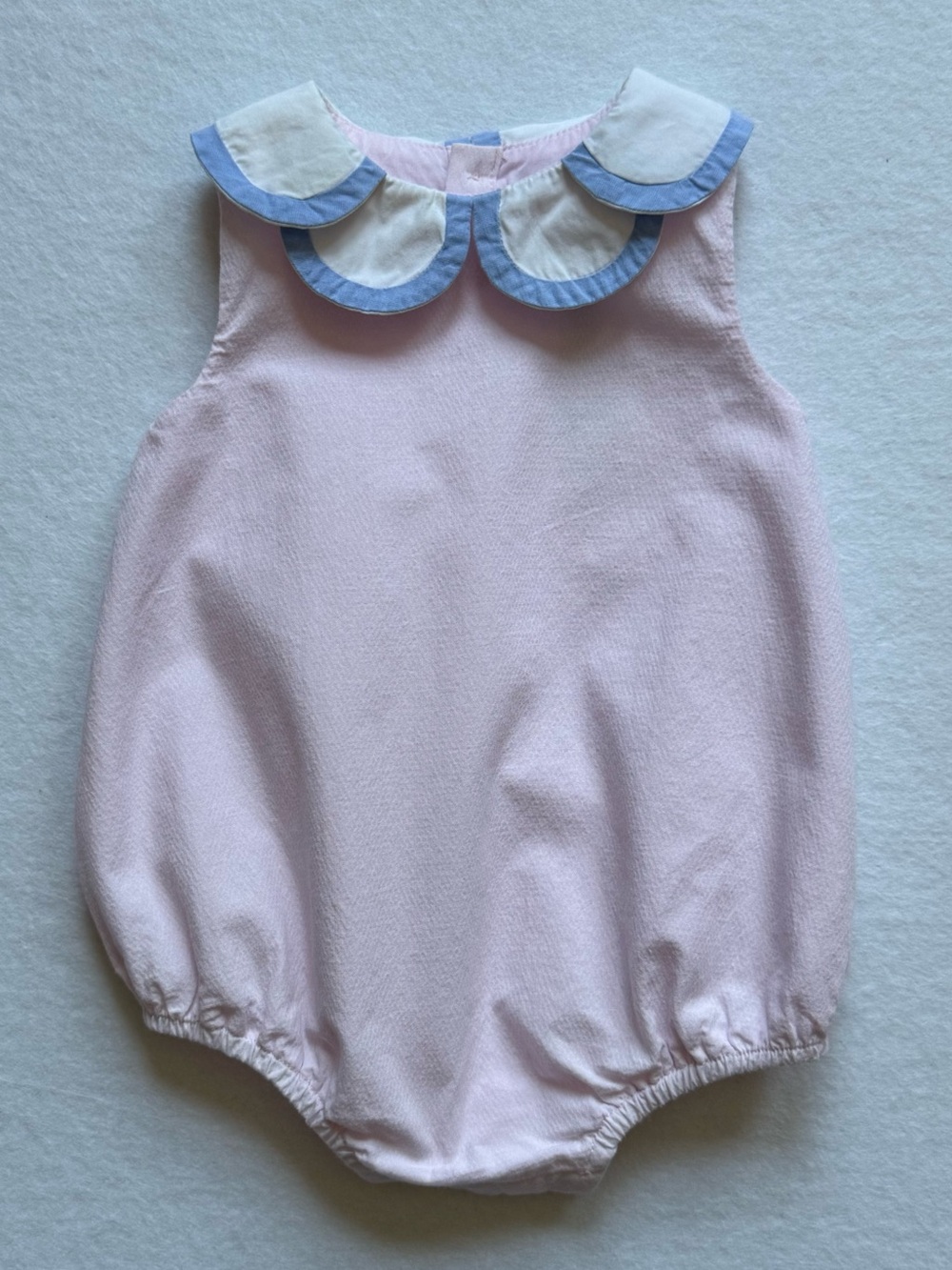 Jacadi Baby Girl Pink Bubble Romper with Petal Collar - Size 3M